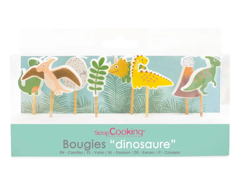 Dortové svíčky s motivem dinosaurů barevné 8 ks