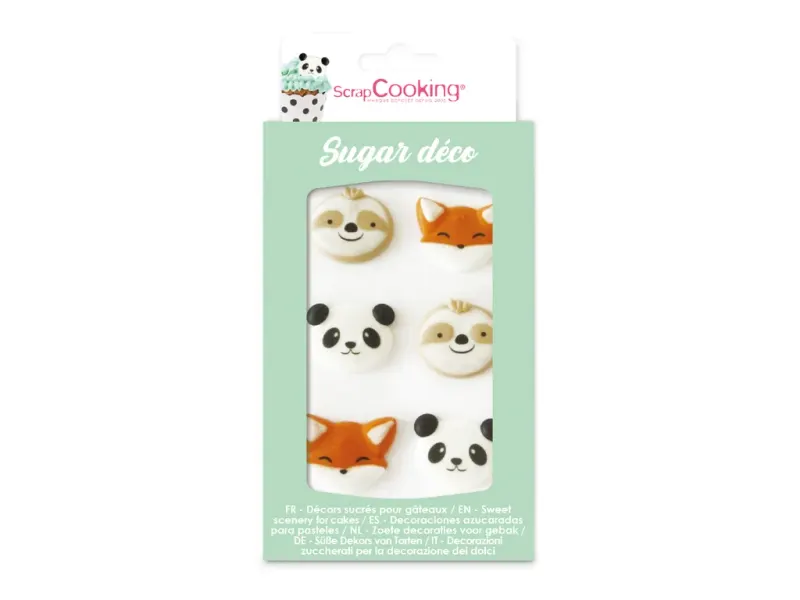 Cukrové dekorace zvířátka lenochod, liška a panda 6 ks