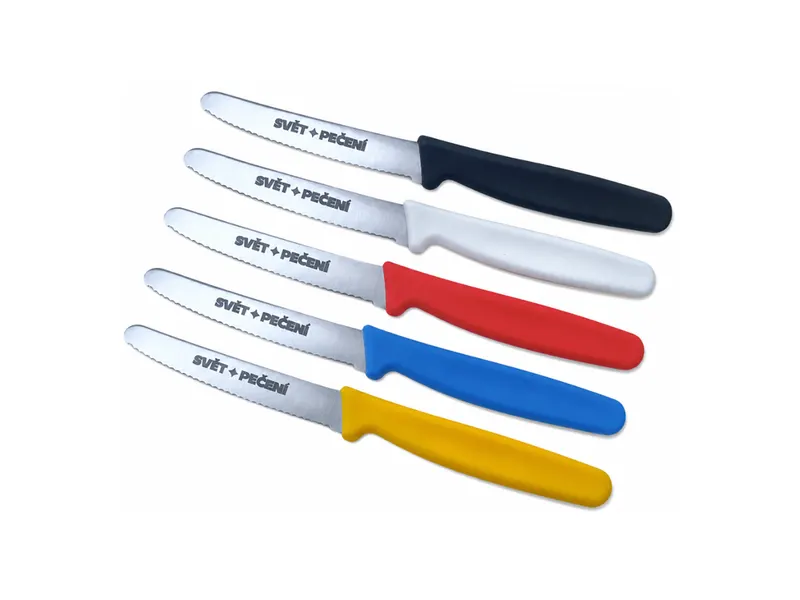 Snídaňový nůž na pečivo zubatý 10 cm, set 5 barev