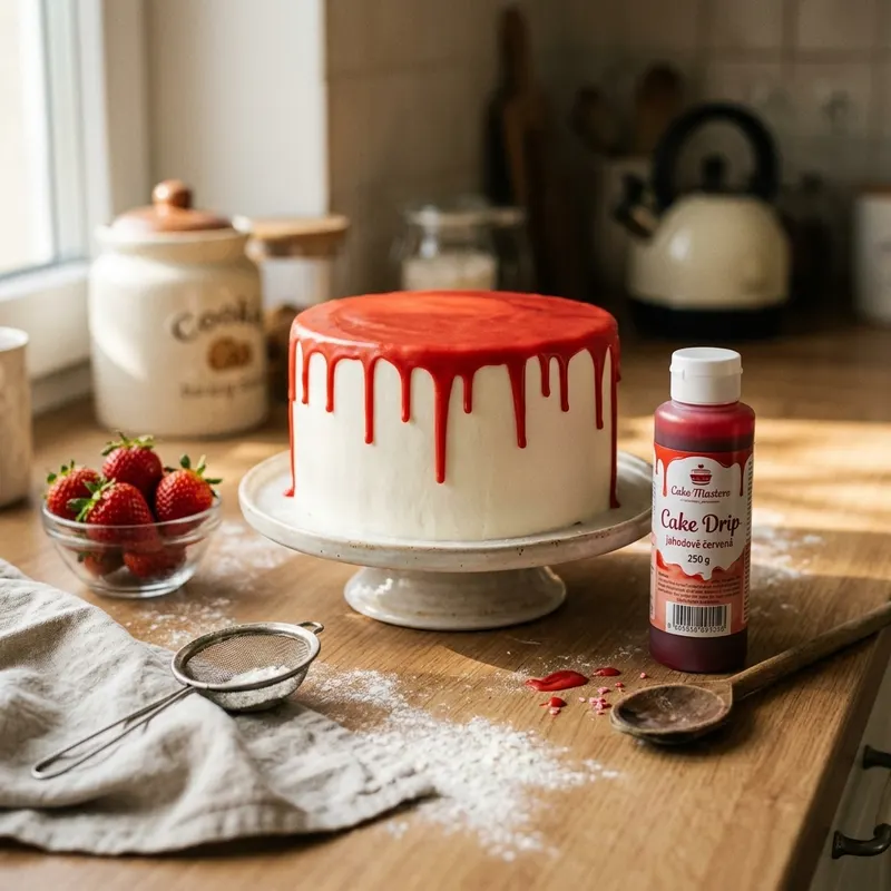 Poleva Cake Drip jahodově červená Cake Masters, 250 g
