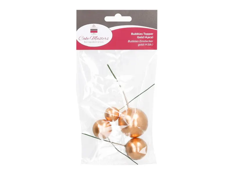 Zlaté dortové toppery Bubbles, 4 kusy