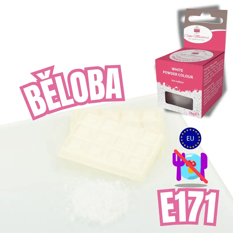 Vodou rozpustná prachová potravinářská barva bílá, 15 g