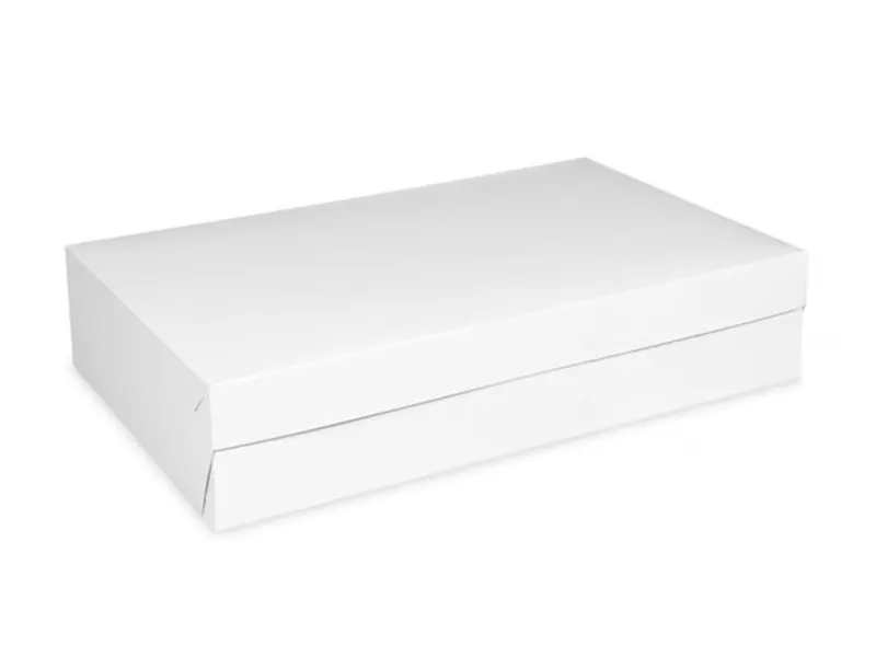 Krabice na cukroví bílá s modrými vločkami 45 × 30 × 10 cm