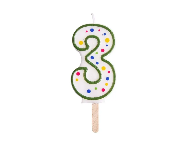 Dortová svíčka číslice 3 zelená s puntíky 6,3 cm