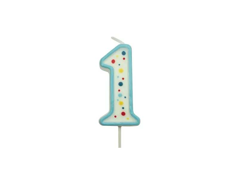Dortová svíčka číslice 1 modrá s puntíky 6,3 cm