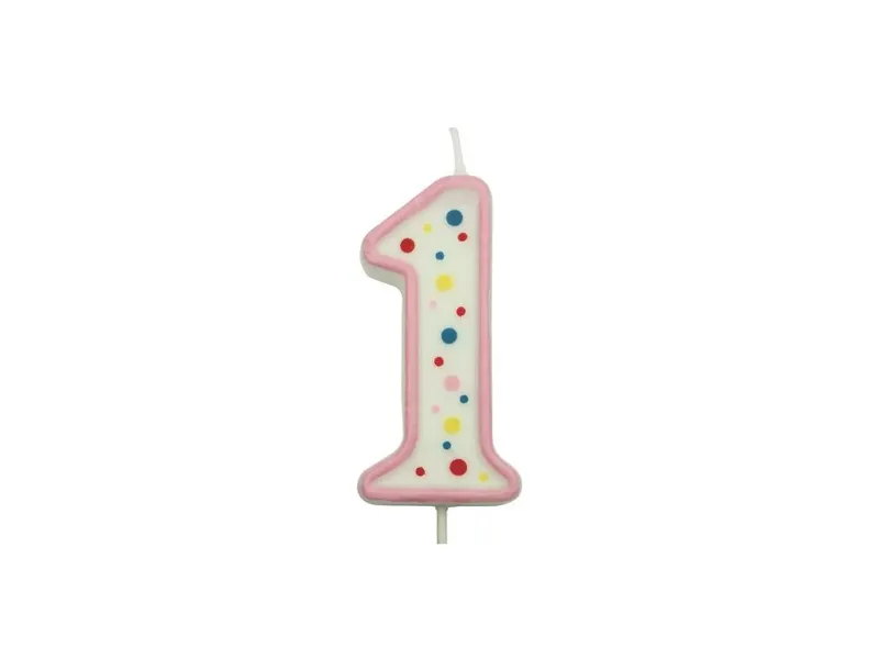 Dortová svíčka číslice 1 růžová s puntíky 6,3 cm
