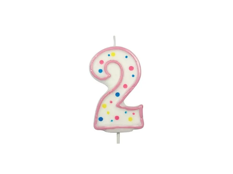 Dortová svíčka číslice 2 růžová s puntíky 6,3 cm