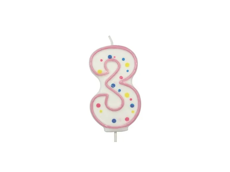 Dortová svíčka číslice 3 růžová s puntíky 6,3 cm