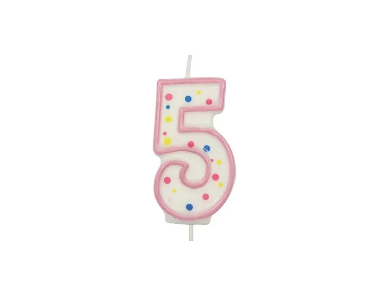 Dortová svíčka číslice 5 růžová s puntíky 6,3 cm
