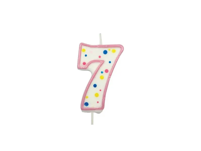 Dortová svíčka číslice 7 růžová s puntíky 6,3 cm