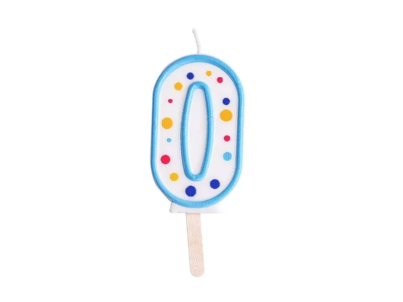 Dortová svíčka číslice 0 modrá s puntíky 6,3 cm