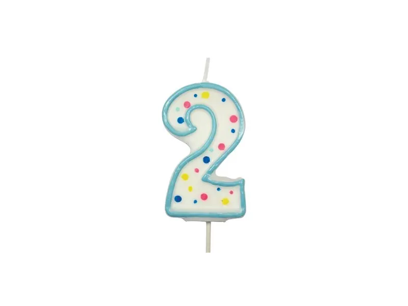 Dortová svíčka číslice 2 modrá s puntíky 6,3 cm