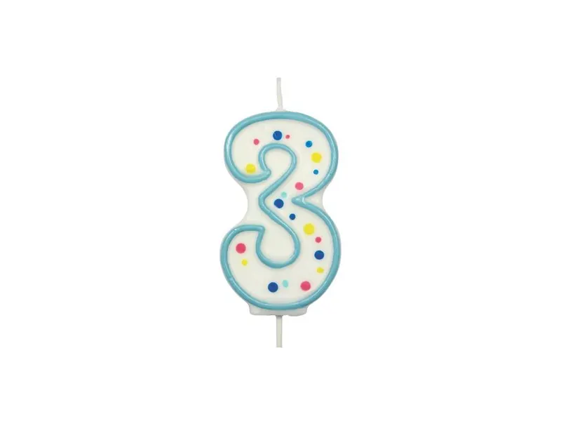 Dortová svíčka číslice 3 modrá s puntíky 6,3 cm