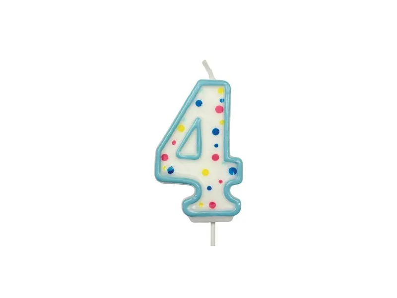 Dortová svíčka číslice 4 modrá s puntíky 6,3 cm