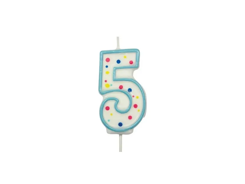 Dortová svíčka číslice 5 modrá s puntíky 6,3 cm