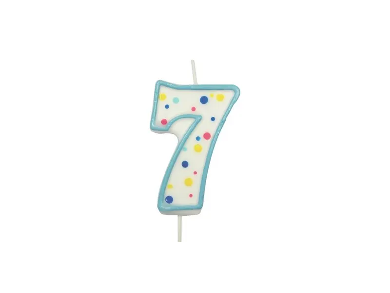 Dortová svíčka číslice 7 modrá s puntíky 6,3 cm
