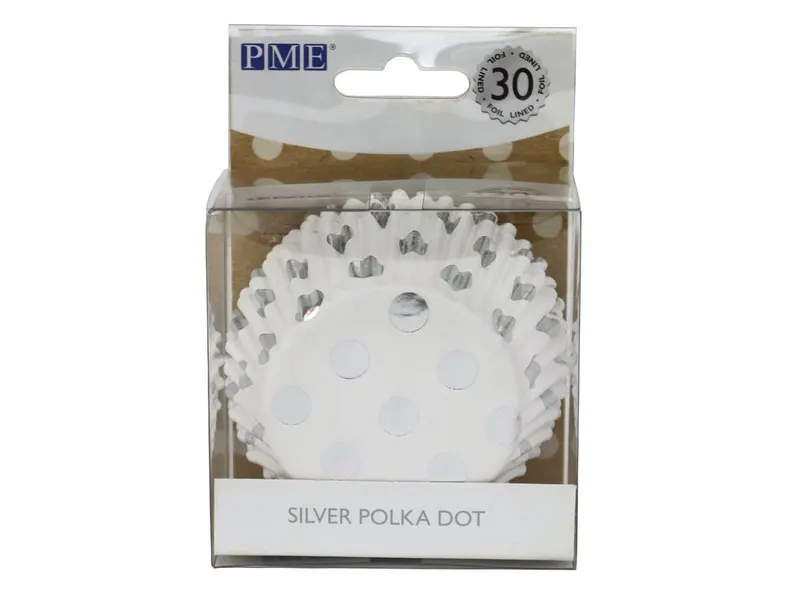 Cukrářské košíčky stříbrné s puntíky 50 x 30 mm, 30 ks