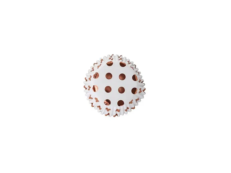 Papírové košíčky růžové zlato s puntíky 50 x 30 mm, 30 ks