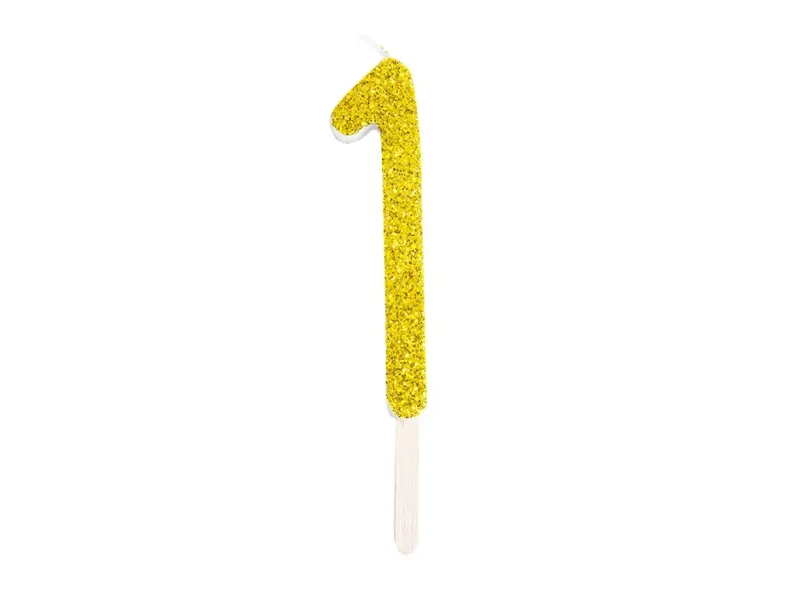 Dortová svíčka číslice 1 zlatá s třpytem 8 cm