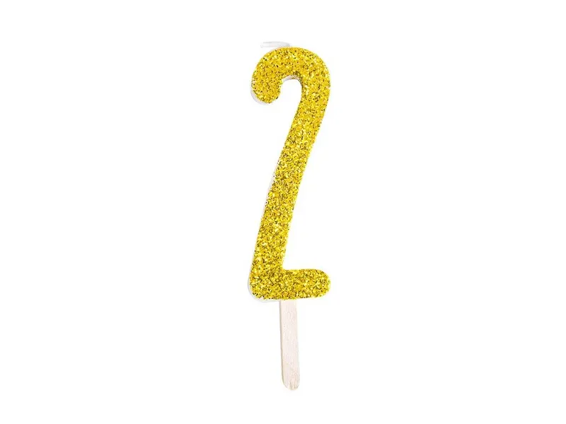 Dortová svíčka číslice 2 zlatá s třpytem 8 cm