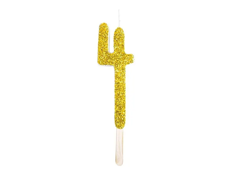 Dortová svíčka číslice 4 zlatá s třpytem 8 cm