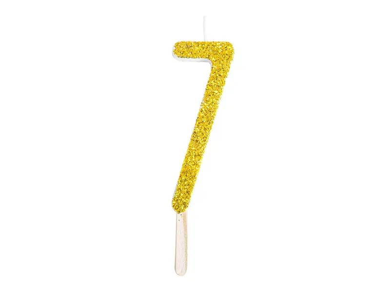 Dortová svíčka číslice 7 zlatá s třpytem 8 cm