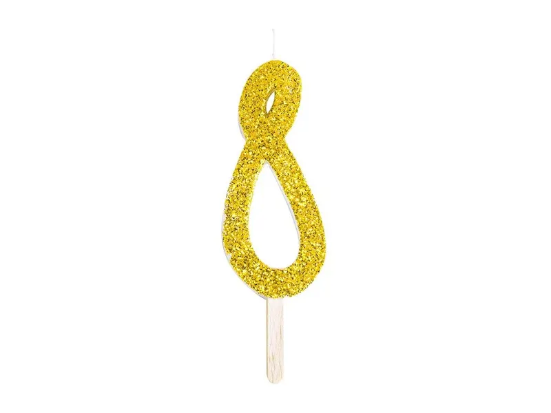 Dortová svíčka číslice 8 zlatá s třpytem 8 cm
