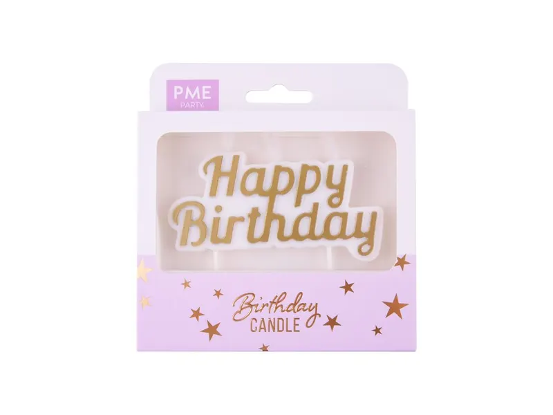 Dortové svíčky s nápisem Happy Birthday bílé zlaté 1 ks