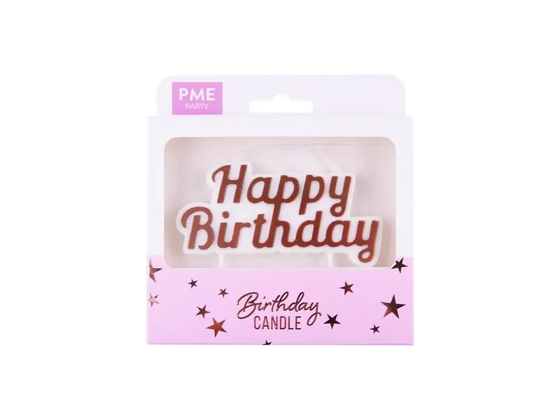 Dortové svíčky s nápisem Happy Birthday bílé rose gold 1 ks
