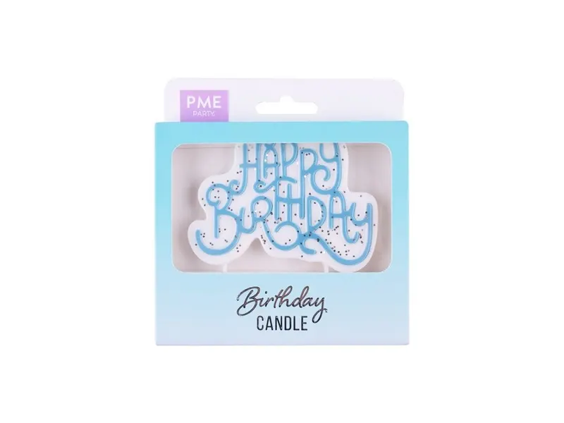 Dortové svíčky s nápisem Happy Birthday bílé modré 1 ks