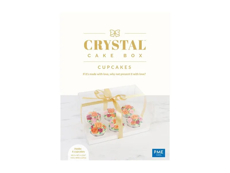 Box na 6 cupcakes průhledný se zlatou stuhou PME