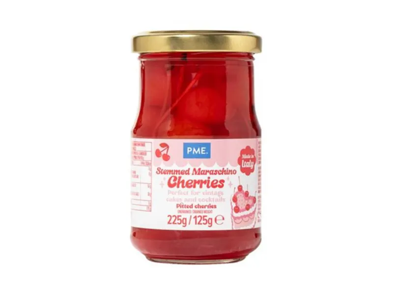Koktejlové třešně se stopkou v sirupu, 225 g