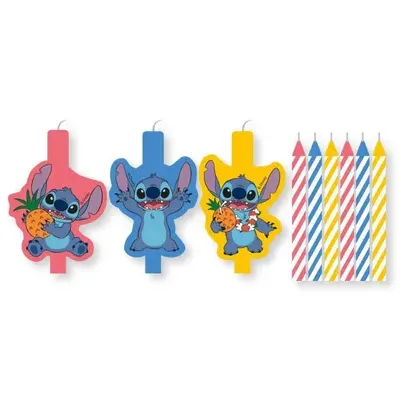 Narozeninové svíčky Stitch, 3 tvarované a 6 barevných svíček