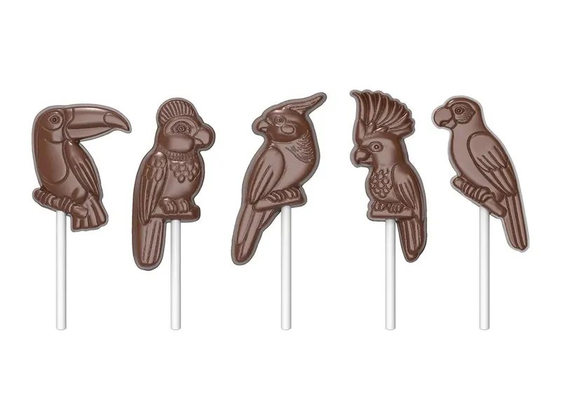 Forma na lízátka papoušci, 5 kusů, polykarbonát