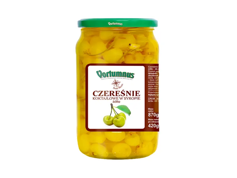 Koktejlové třešně žluté v sirupu, 870 g