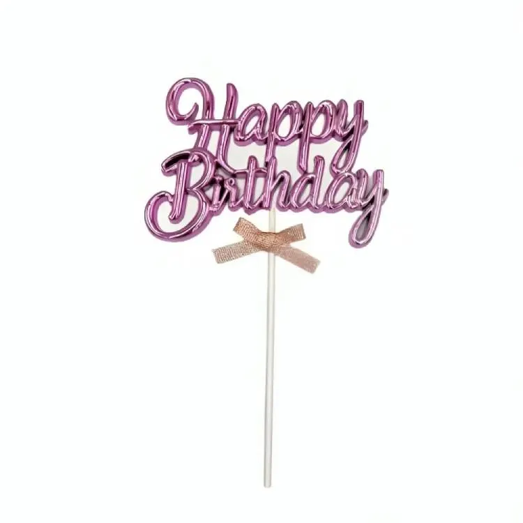 Zápich do dortu Happy Birthday růžový s mašličkou
