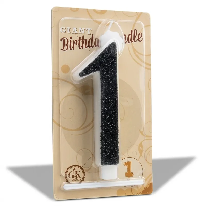 Dortová svíčka číslice 1 černá, výška 13 cm, velká