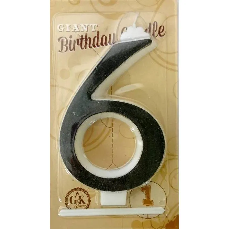 Dortová svíčka číslice 6 černá, výška 13 cm, velká
