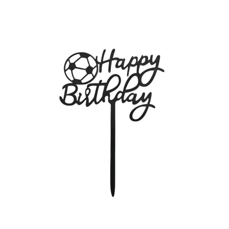 Zápich do dortu Happy Birthday černý s fotbalovým míčem