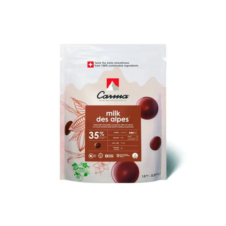 Mléčná čokoláda Carma Des Alpes 35 % (1,5 kg)