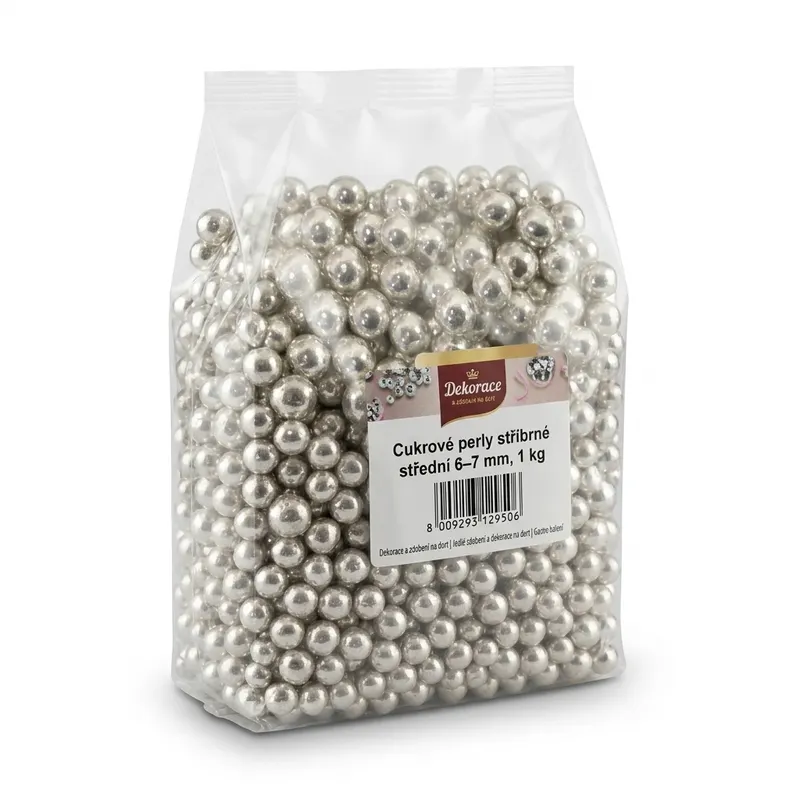 Cukrové perly stříbrné střední 6–7 mm, 1 kg