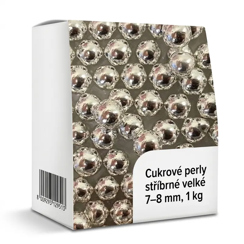 Cukrové perly stříbrné velké 7–8 mm, 1 kg