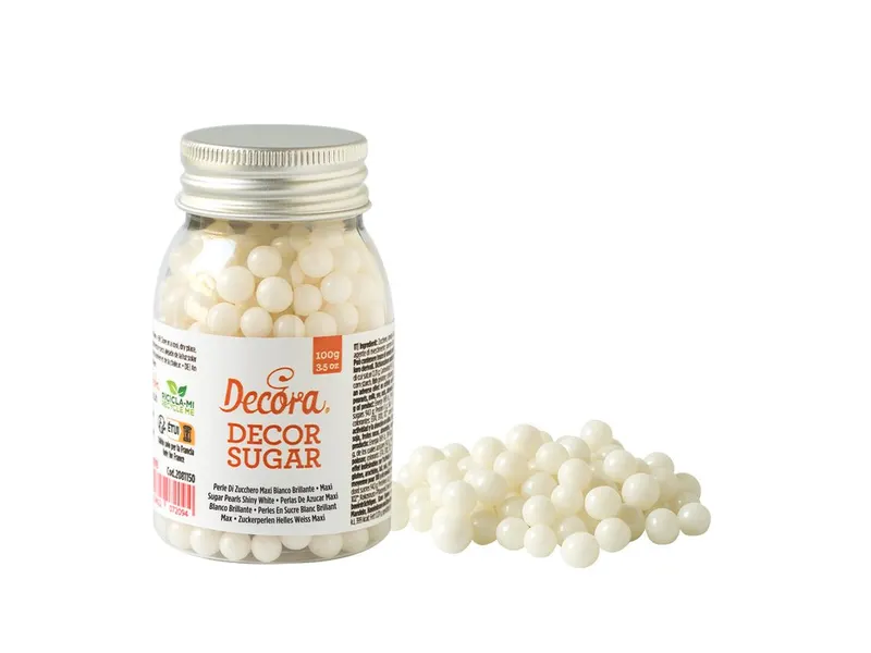 Cukrové kuličky velké bílé lesklé 7 mm 100 g Decora