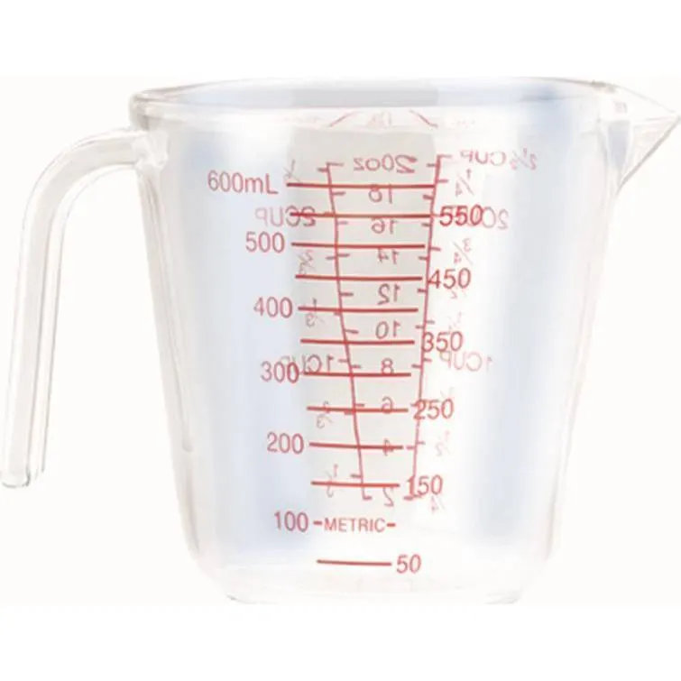 Plastová odměrka 600 ml s několika stupnicemi