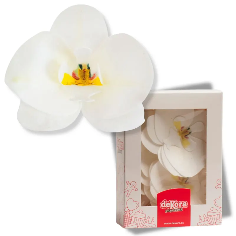 Orchideje z jedlého papíru bílé 8 cm, 10 ks