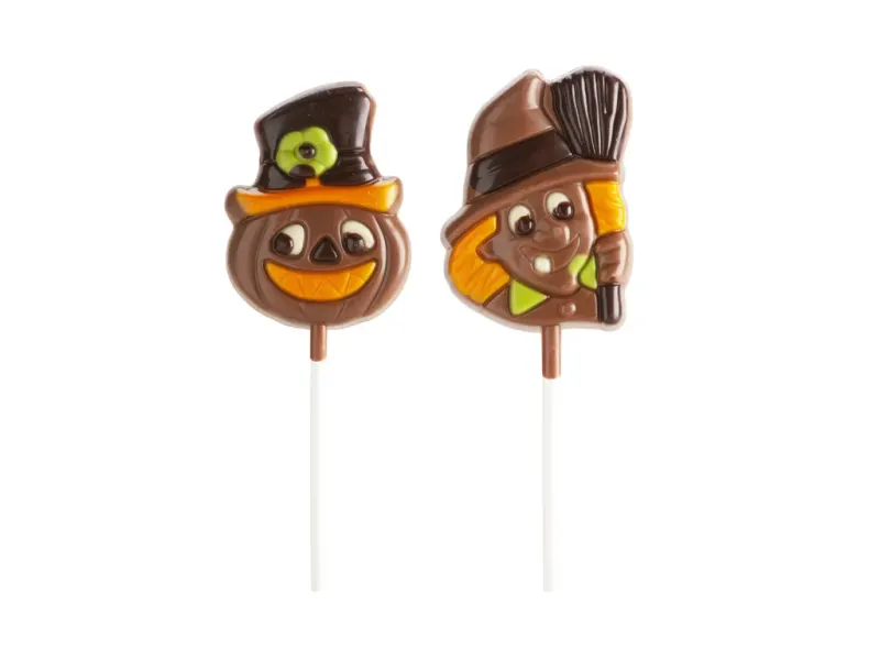 Čokoládové lízátko Halloween dýně a strašák, 20 g