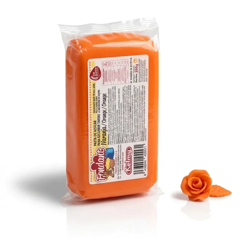 Oranžová potahovací hmota Kelmy o hmotnosti 250 g na dorty a cukrářské zdobení