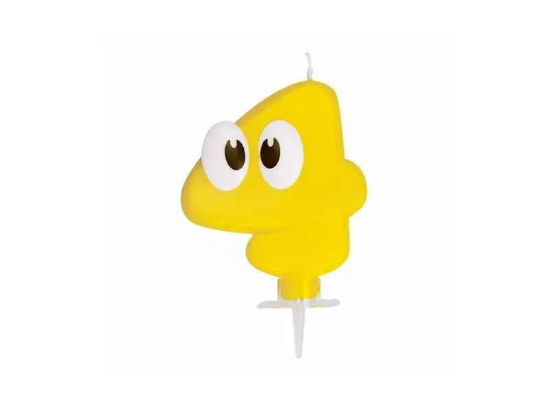 Narozeninová svíčka s očičky číslo 4 žlutá, 7,3 cm