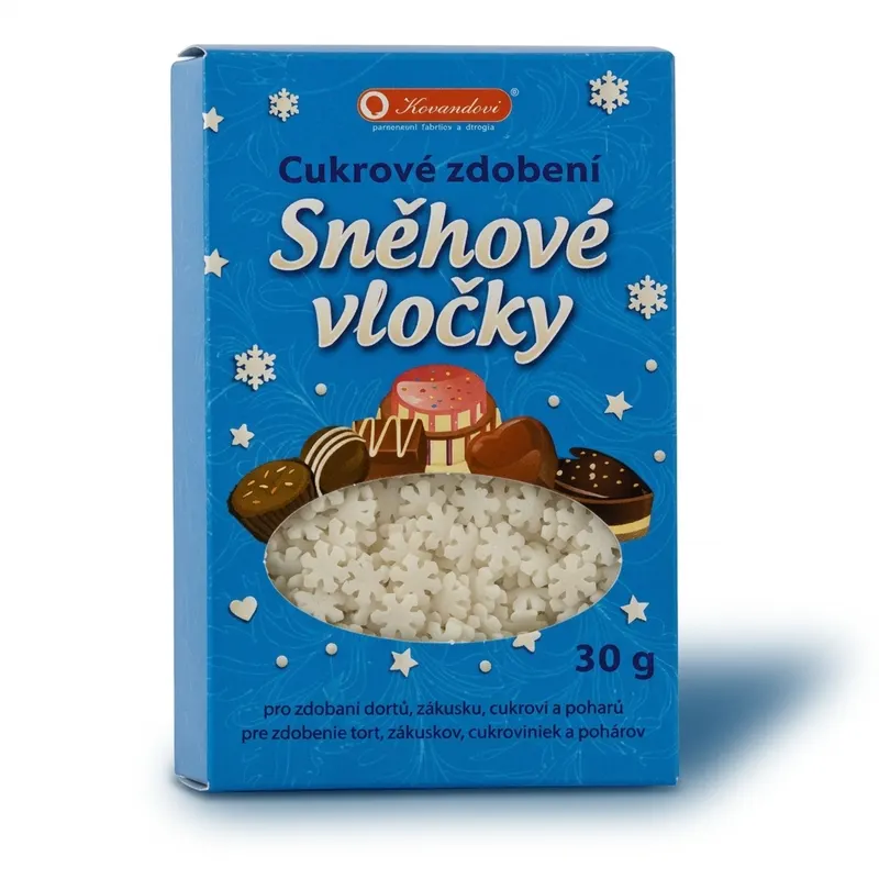 Cukrové zdobení sněhové vločky, bílé, 30 g