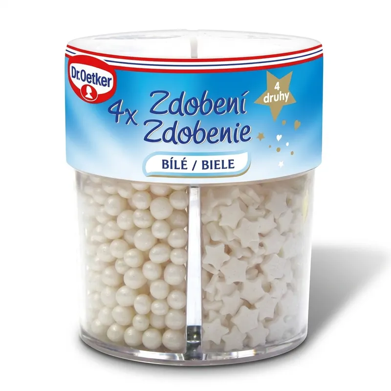 Cukrové zdobení 4 druhy bílé, perličky, hvězdičky 73 g
